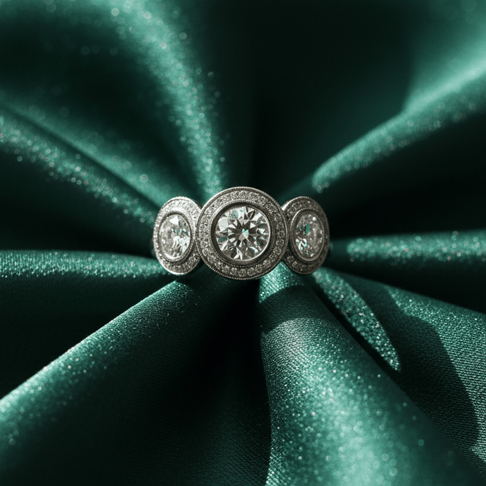 Petra Star 14k Two-Two Three-Stone Halo Mounting - Petra Star