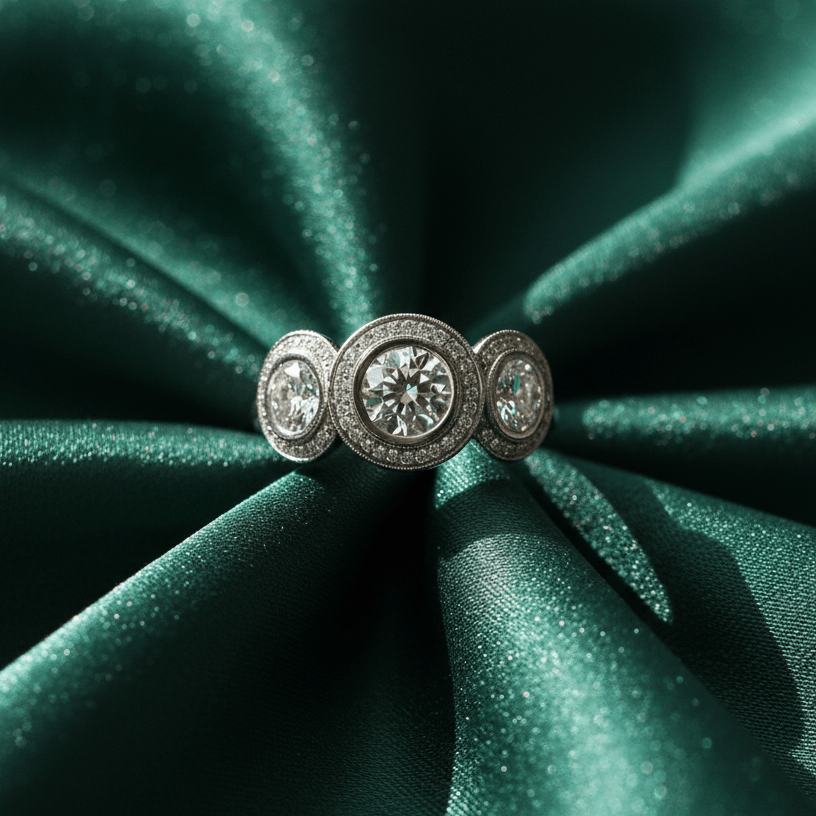 Petra Star 14k Two-Two Three-Stone Halo Mounting - Petra Star