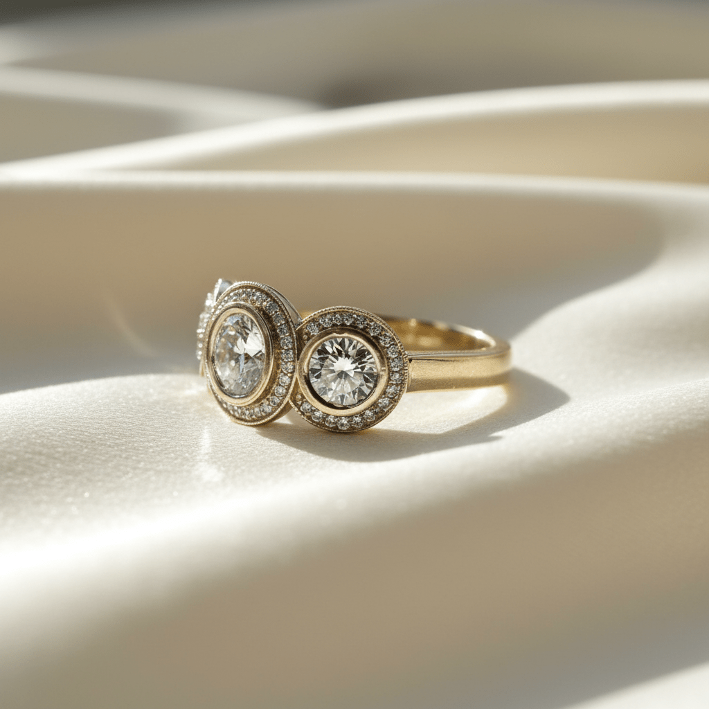 Petra Star 14k Two-Two Three-Stone Halo Mounting - Petra Star