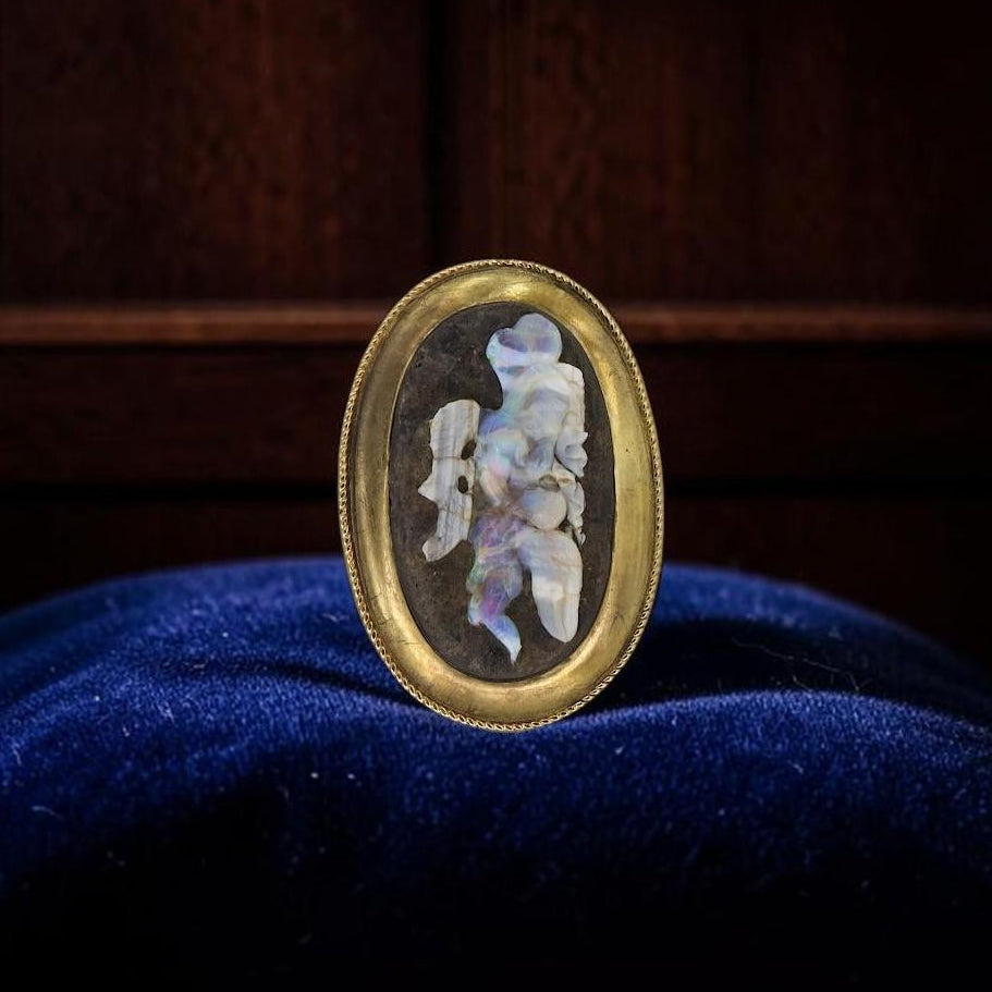 Antique Opal Cameo Ring | Carved Warrior Figure | Circa 1800s 14k Yellow Gold