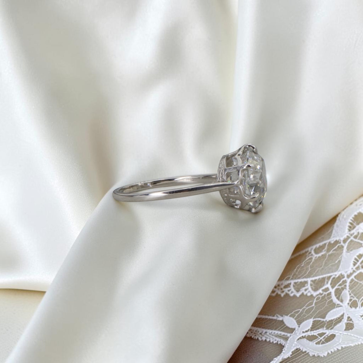 Edwardian-Inspired Platinum Solitaire, 3.59 ct Lab-Created Old European Cut Diamond — Cast from an Antique French Mounting, GCAL Certified
