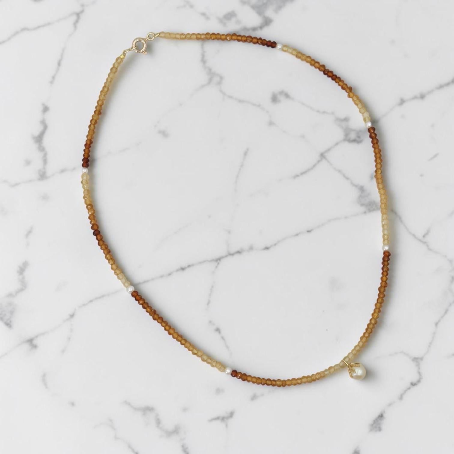 Citrine and Pearl Necklace in 14k yellow gold