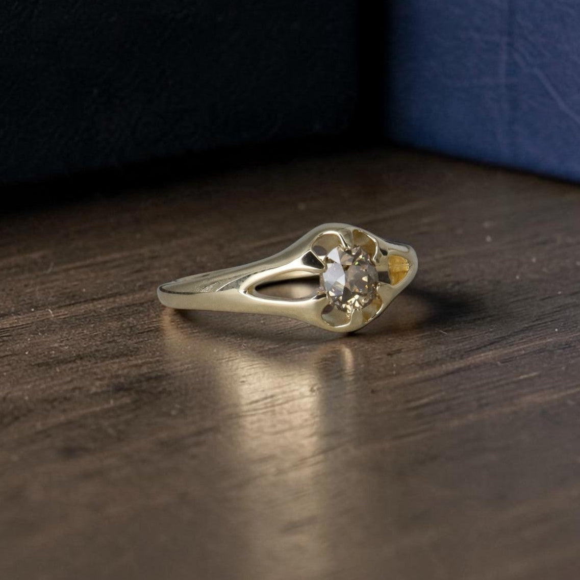 Cognac diamond Belcher ring by Petra Star, Mystic CT