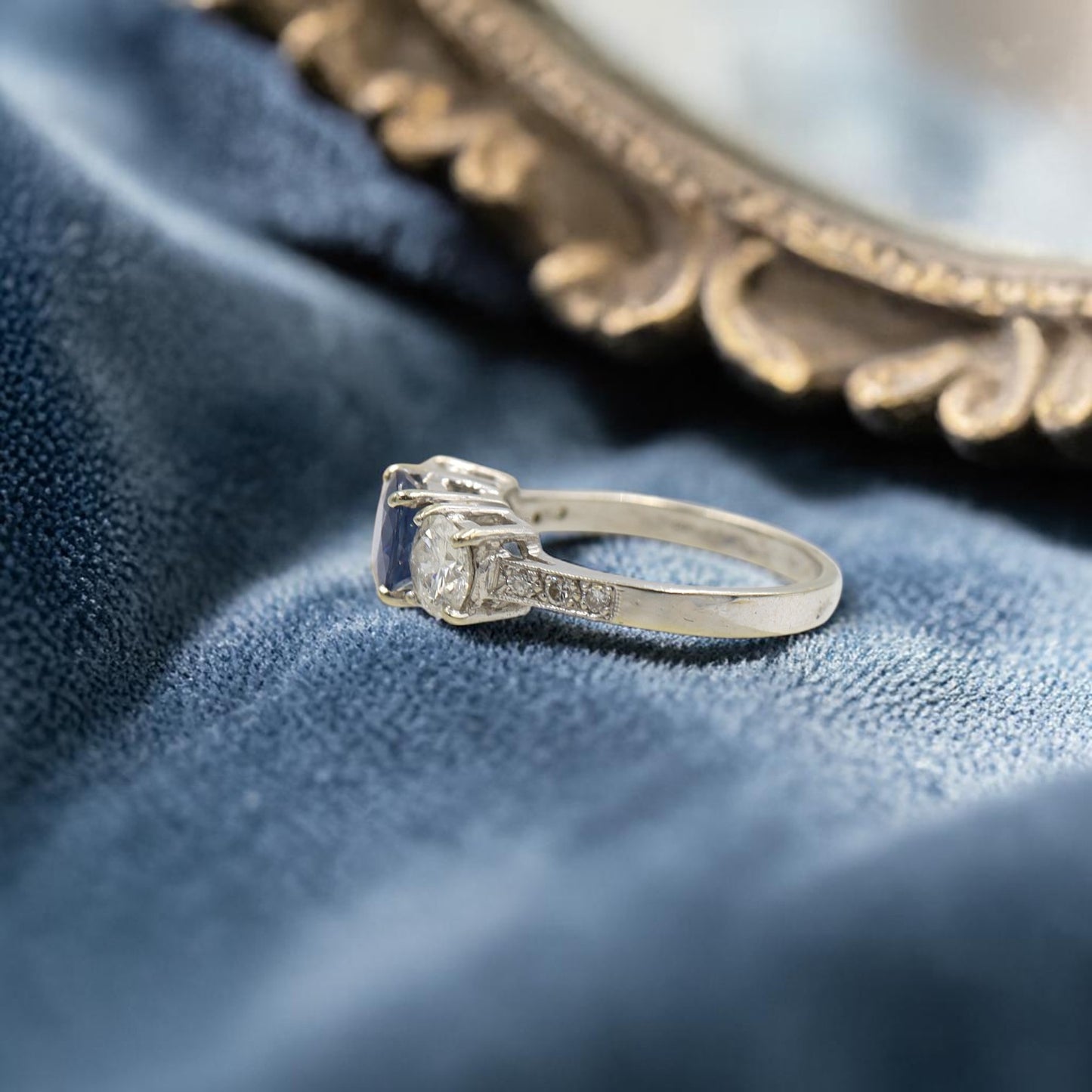 Past Present Future Sapphire Diamond Engagement Ring 14k White Gold - Petra Star