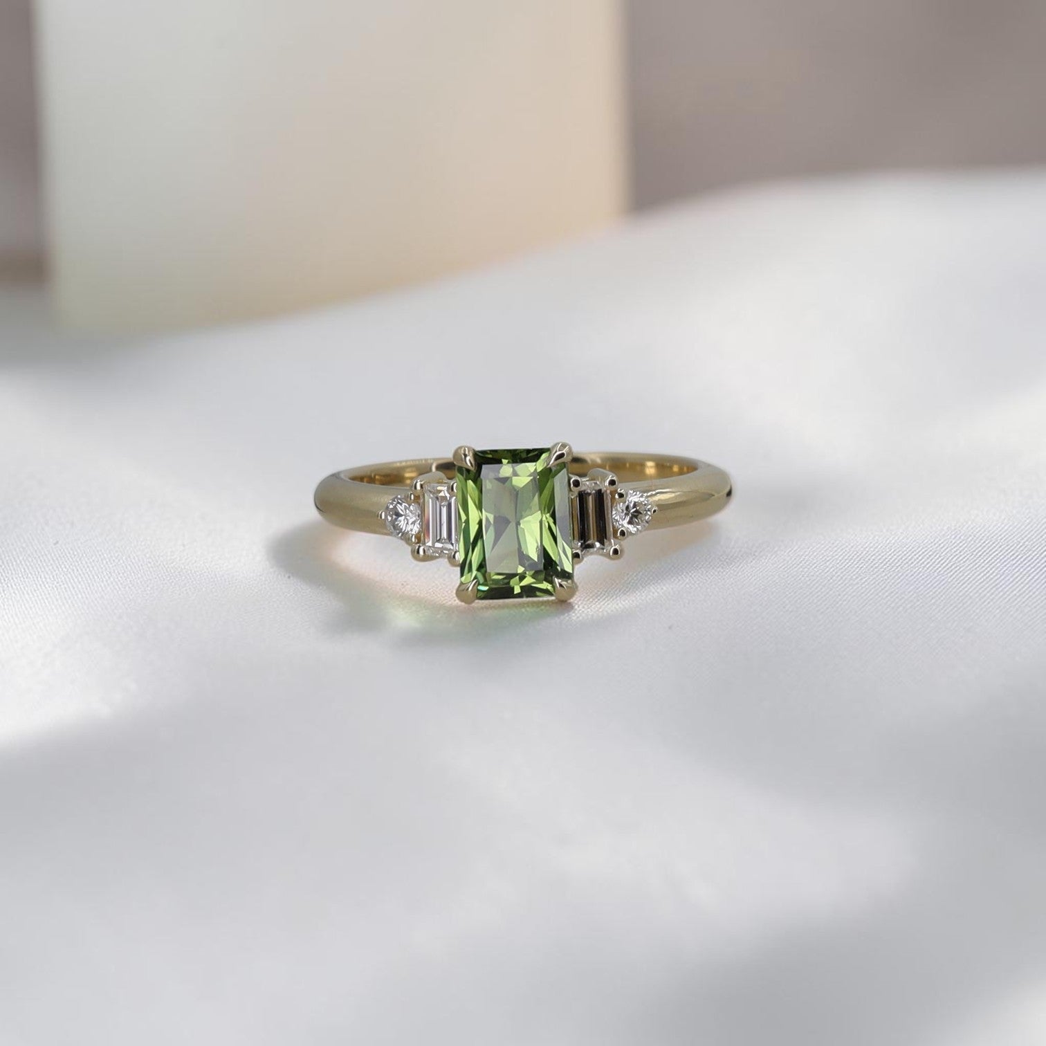 Diamond Baguette & Round Brilliant Custom Mounting | 14k Yellow Gold | Three Stone Ring Setting | Made to Order | Petra Star