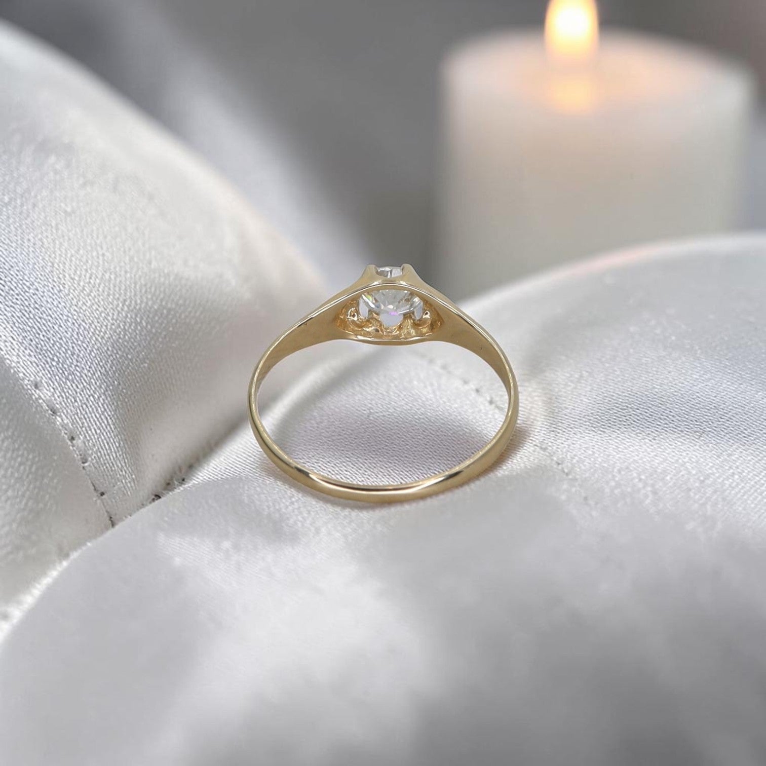 Petra Star Signature Belcher Diamond Ring Set With Antique Old Mine Cut Diamond - Petra Star