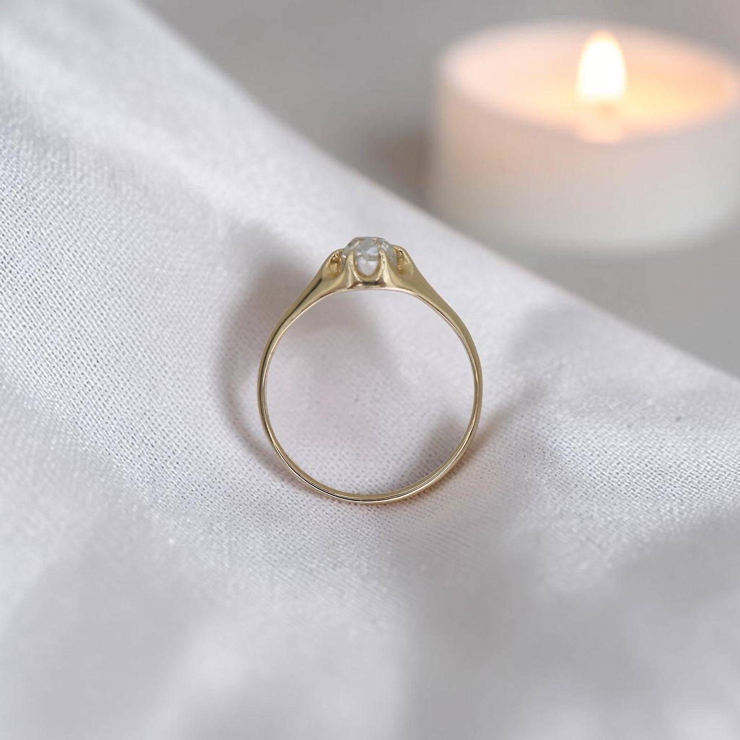 Petra Star Signature Belcher Diamond Ring Set With Antique Old Mine Cut Diamond - Petra Star