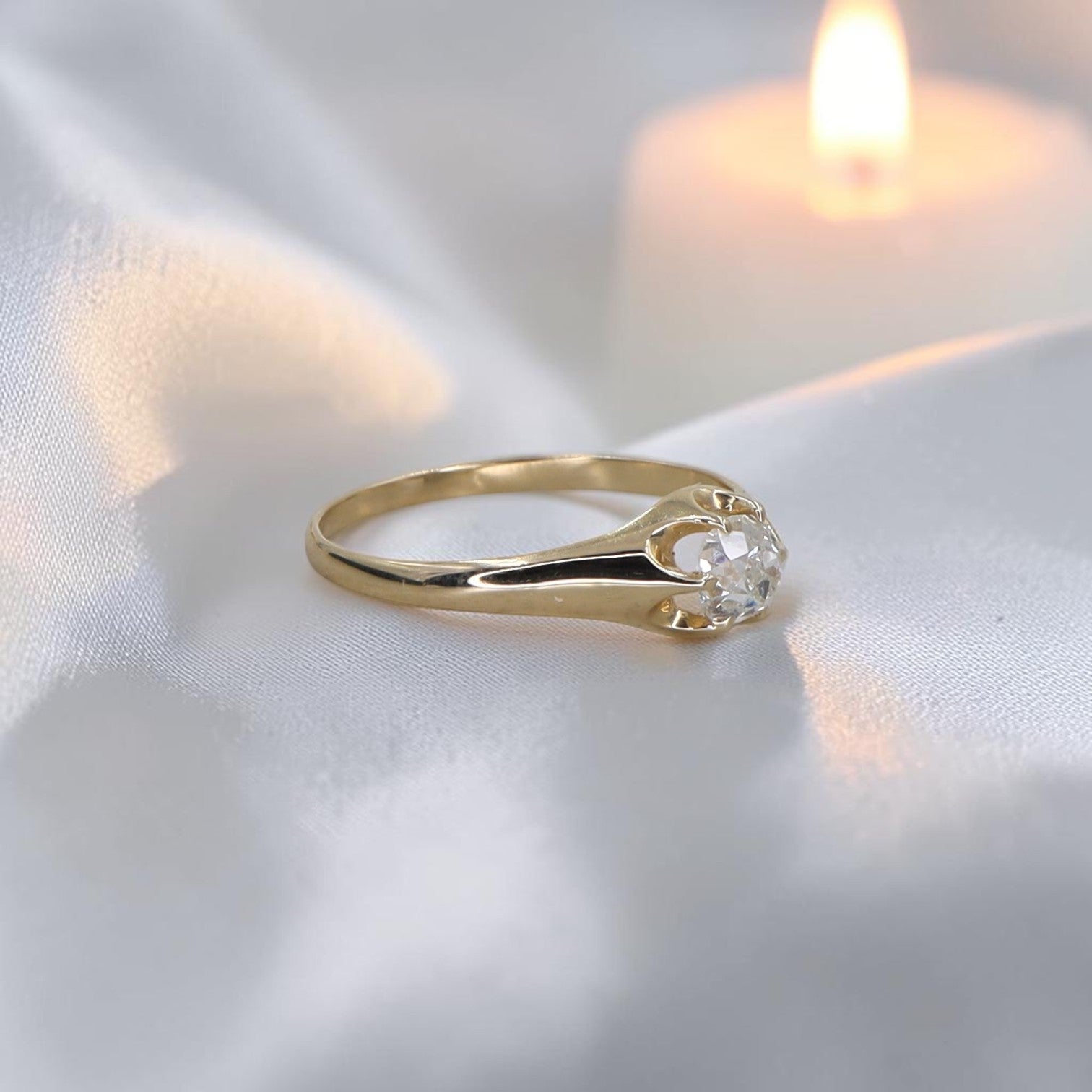 Petra Star Signature Belcher Diamond Ring Set With Antique Old Mine Cut Diamond - Petra Star