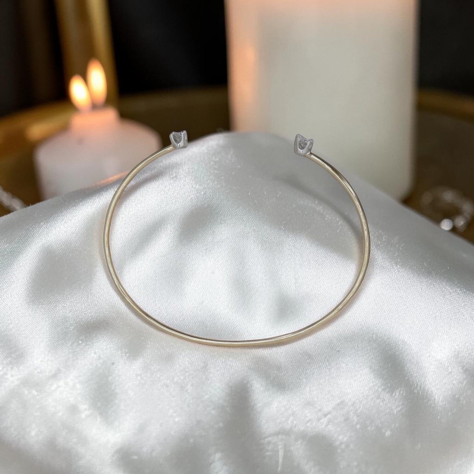 Petra Star Simple Cuff | Handforged Recycled 14k Gold & Reclaimed 1950s Diamond Bracelet - Petra Star