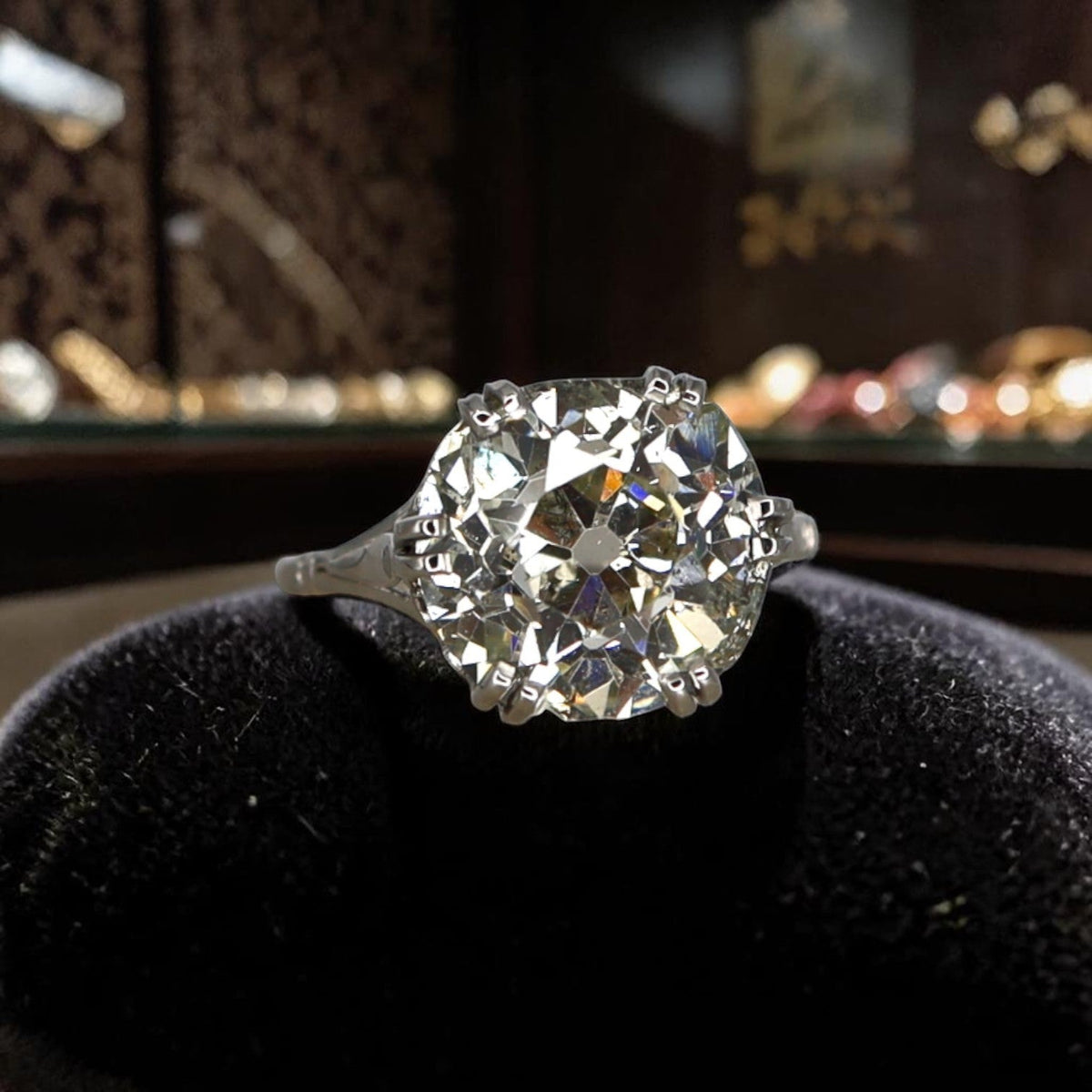Petra Star Vintage Vault Collection | c. 1905 Edwardian Platinum Solitaire Ring | 7.57ct Old Mine Cut Diamond - Petra Star