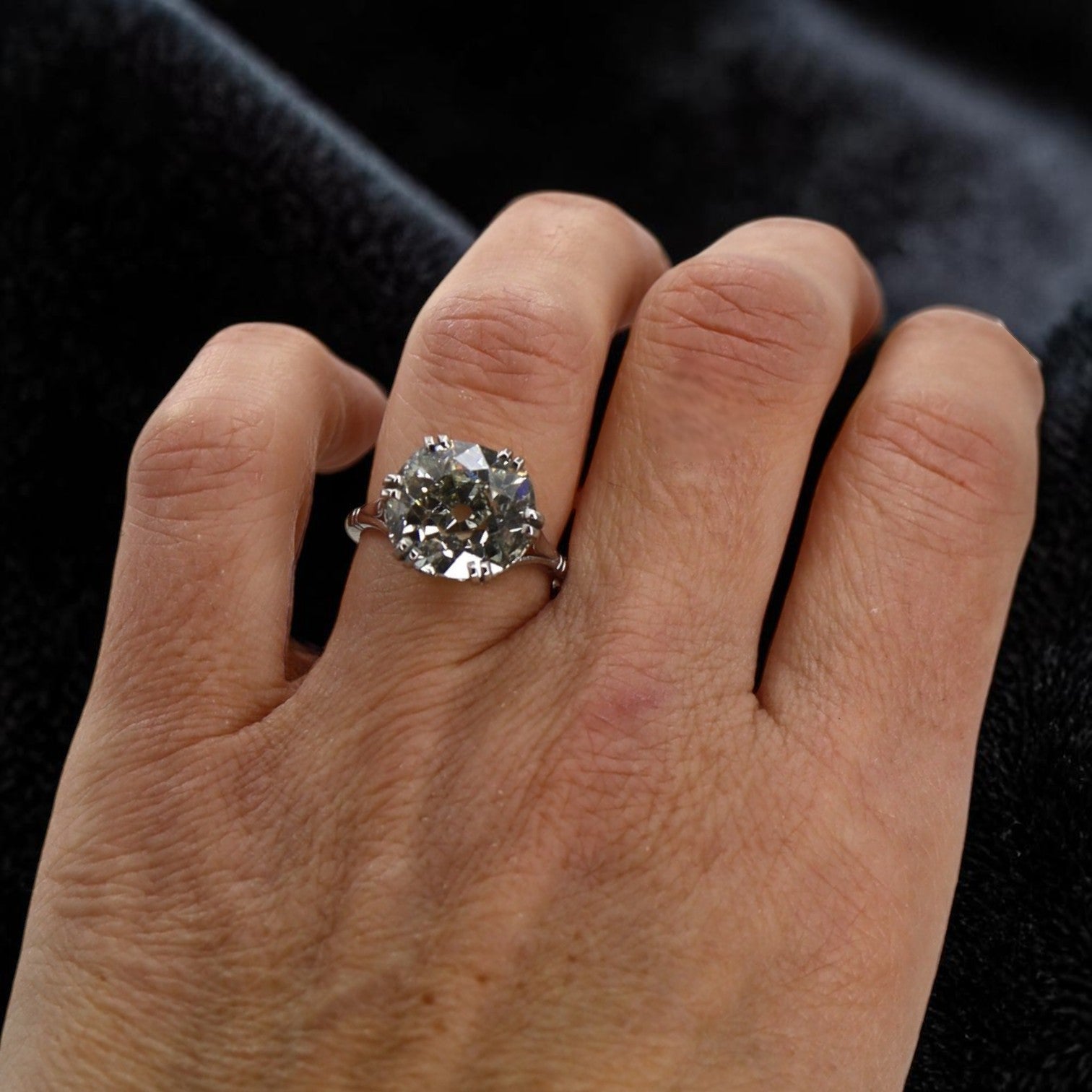 Petra Star Vintage Vault Collection | c. 1905 Edwardian Platinum Solitaire Ring | 7.57ct Old Mine Cut Diamond - Petra Star
