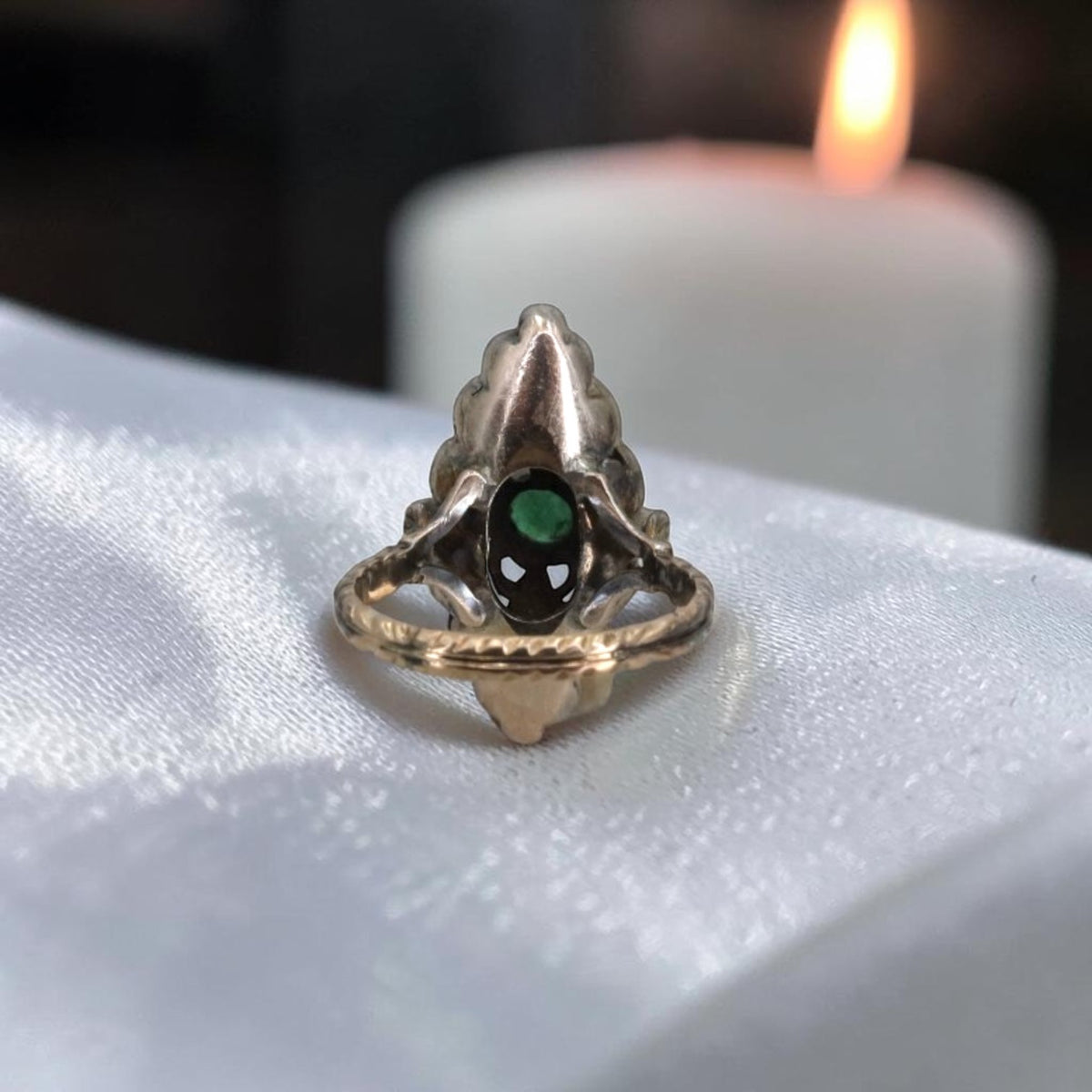 Austro-Hungarian Silver & 14K Gold Ring — Emerald, Rubies & Rose-Cut Diamonds, Early-Mid 19th Century