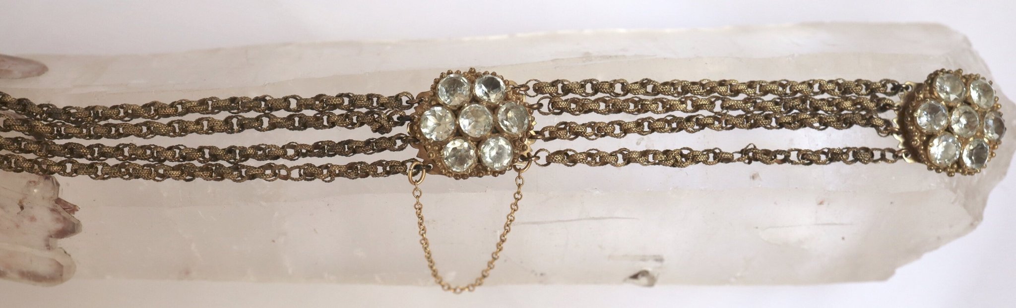 Pinchbeck Multi-Row Georgian Chain Bracelet with Paste Links - Petra Star