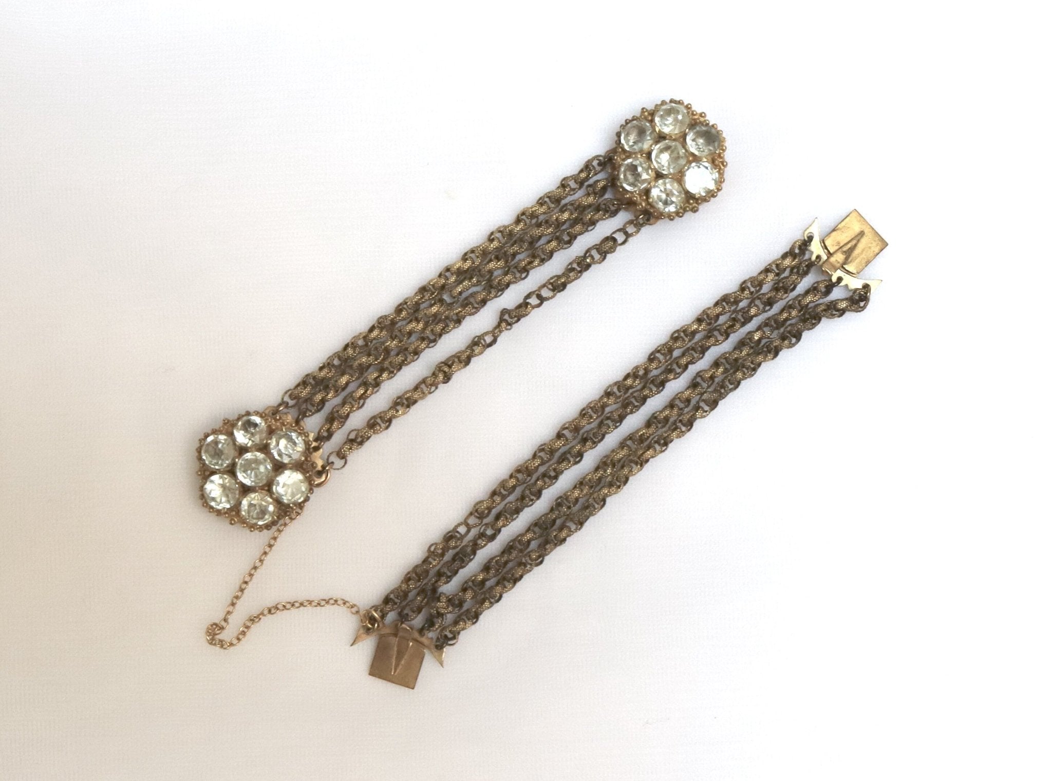 Pinchbeck Multi-Row Georgian Chain Bracelet with Paste Links - Petra Star