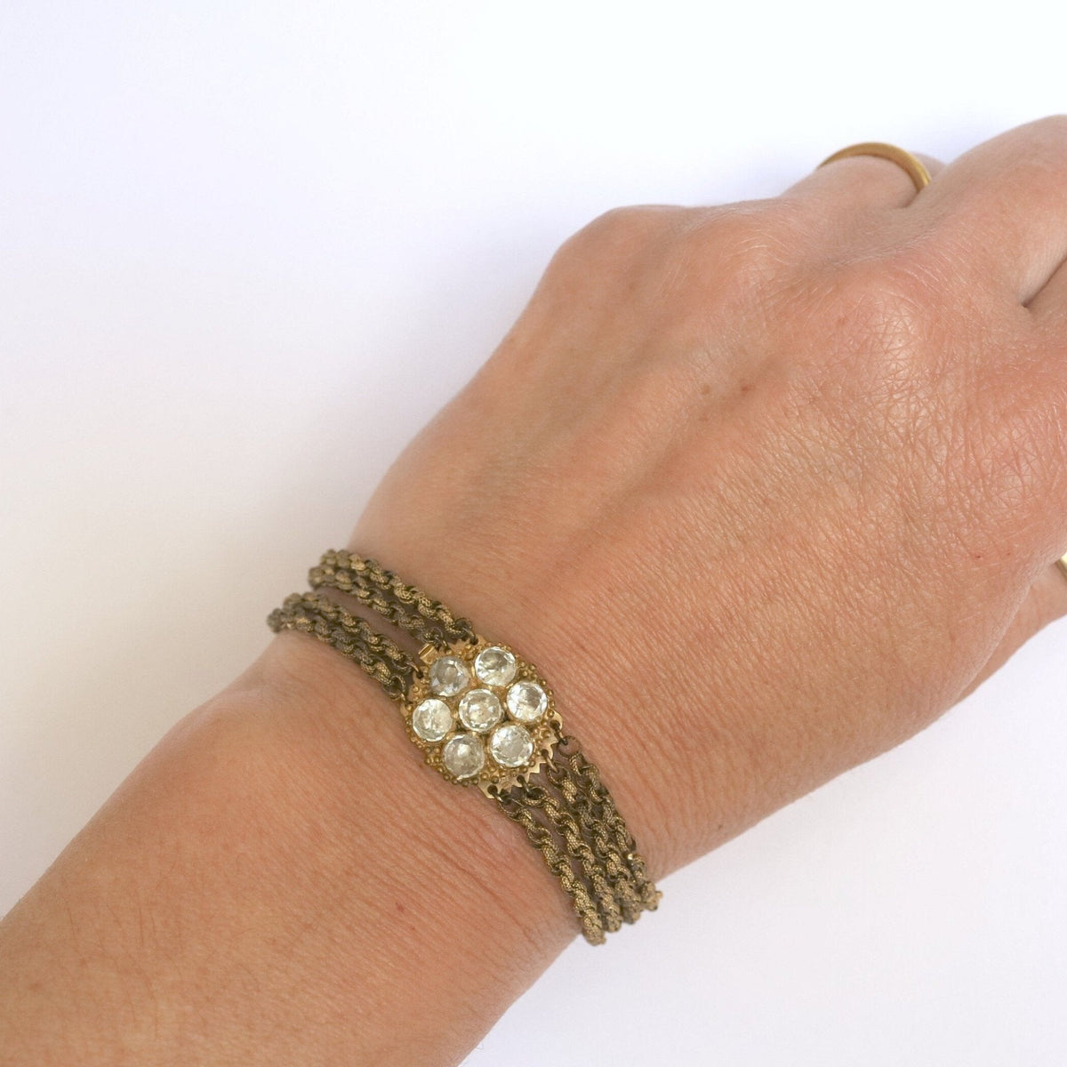 Pinchbeck Multi-Row Georgian Chain Bracelet with Paste Links - Petra Star
