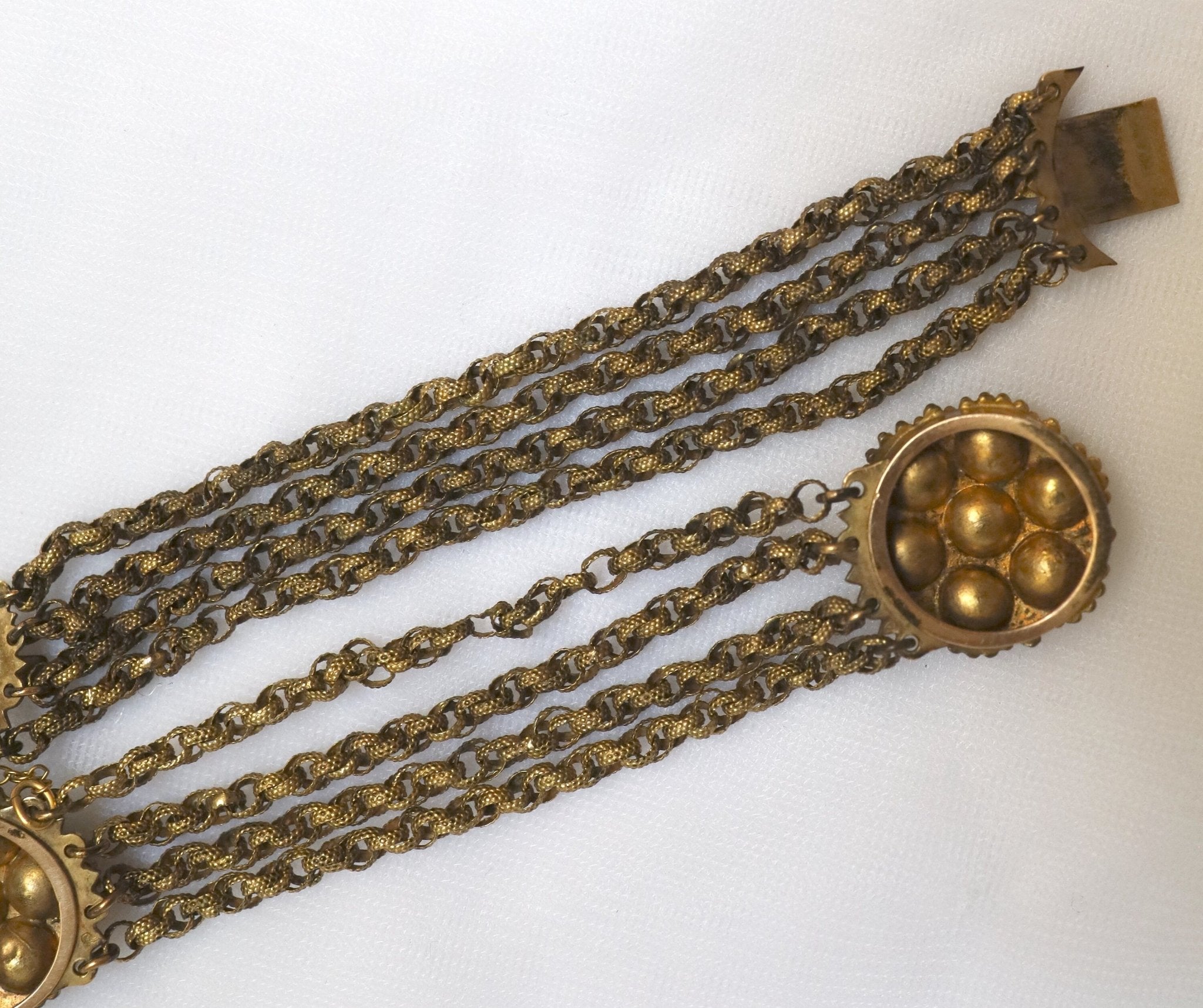 Pinchbeck Multi-Row Georgian Chain Bracelet with Paste Links - Petra Star