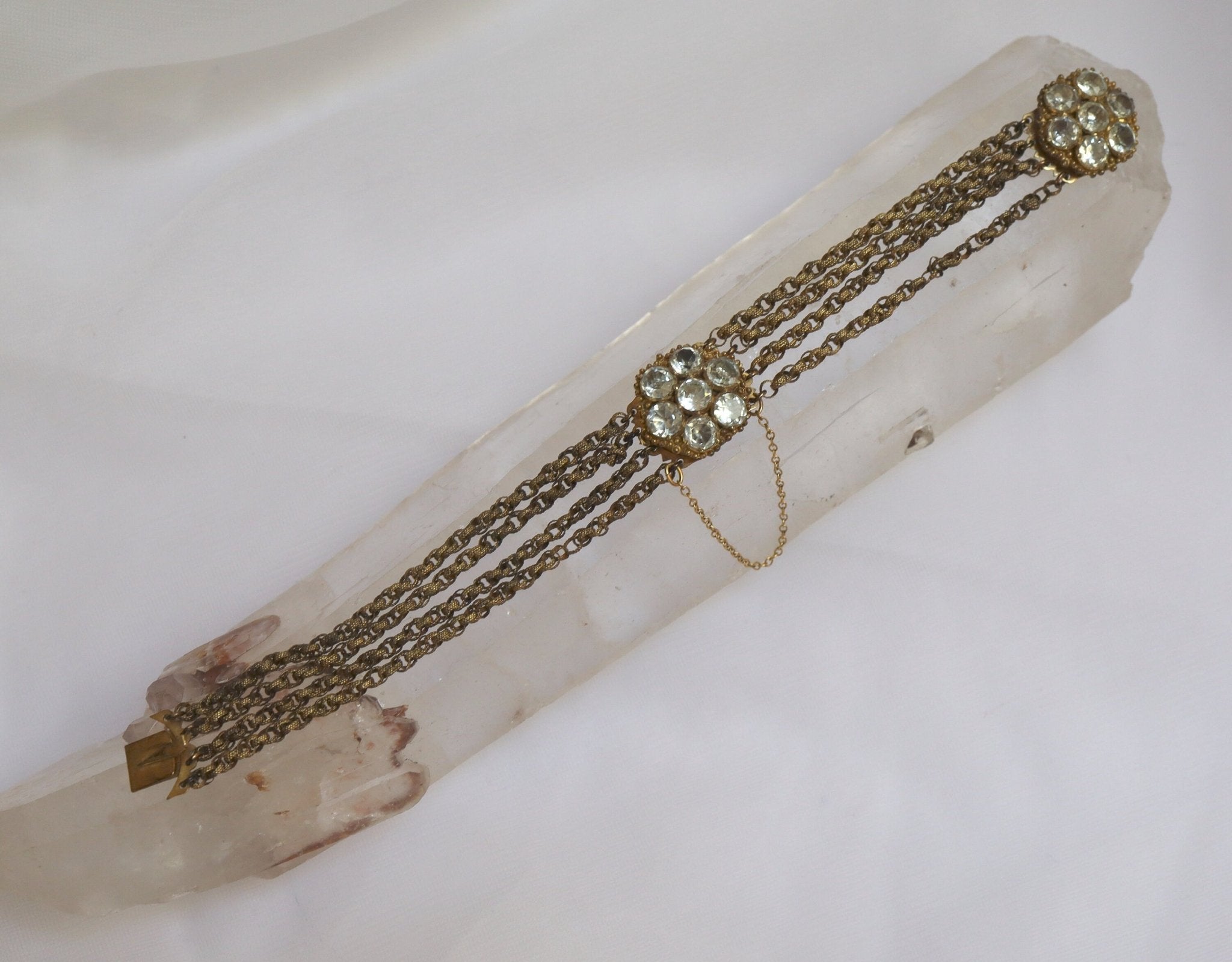 Pinchbeck Multi-Row Georgian Chain Bracelet with Paste Links - Petra Star