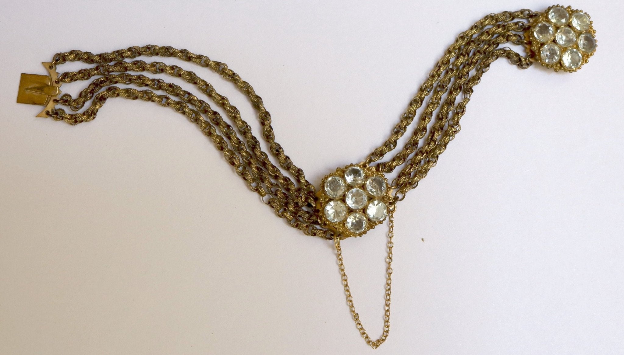 Pinchbeck Multi-Row Georgian Chain Bracelet with Paste Links - Petra Star