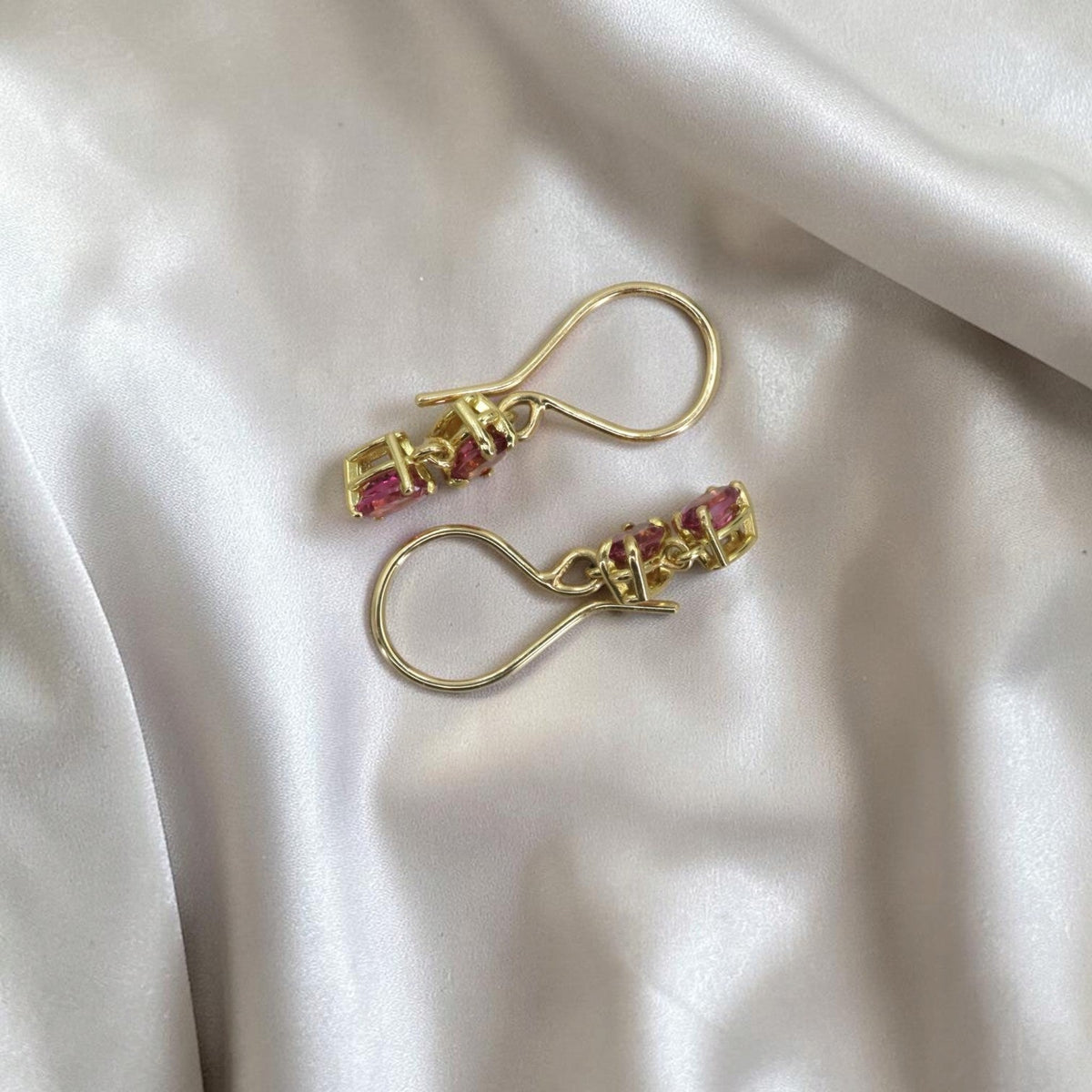 Pink Sapphire Drop Earrings in 18k Yellow Gold, Oval Double Drop - Petra StarEarrings