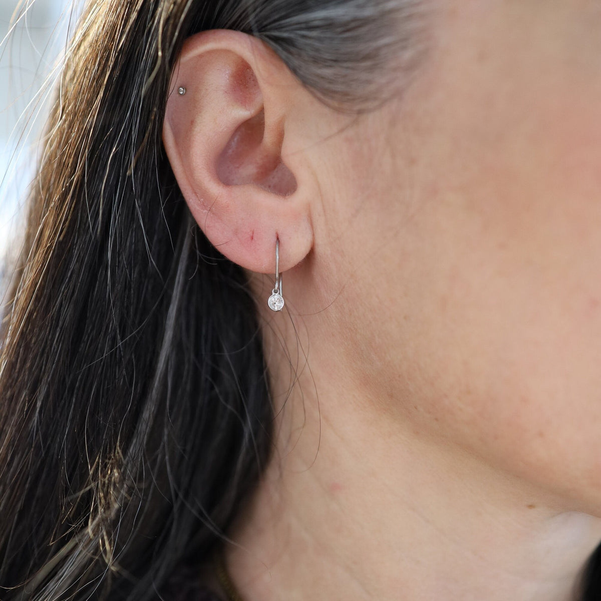 Platinum Diamond Drop Earrings in Hand Fabricated Bezels 2 = 0.23 cts Round Diamonds - JL1052C - Petra Star