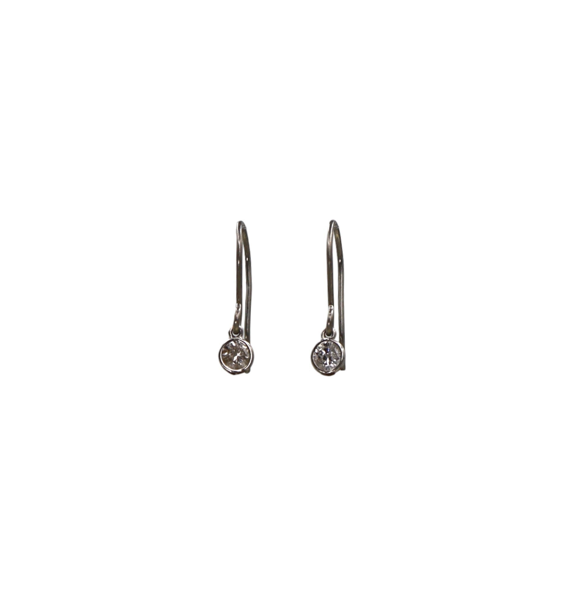 Platinum Diamond Drop Earrings in Hand Fabricated Bezels 2 = 0.23 cts Round Diamonds - JL1052C - Petra Star