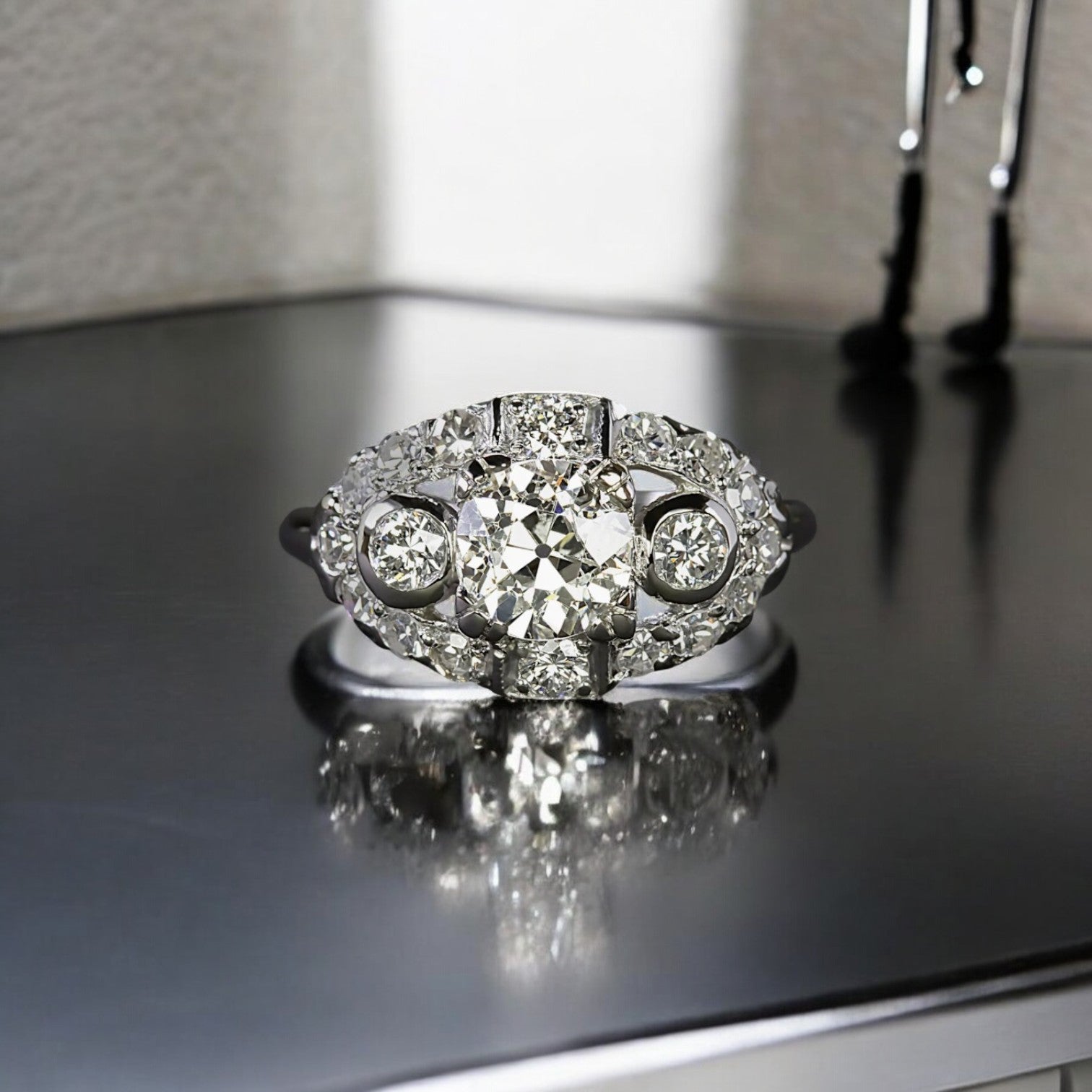 Platinum Late Art Deco Engagement Ring - Petra Star