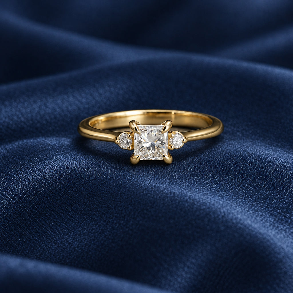 Princess-Cut Diamond Three-Stone Engagement Ring in 14k Yellow Gold, 0.60 ctw, Reclaimed Diamond, Size 7 - Petra StarEngagement Ring