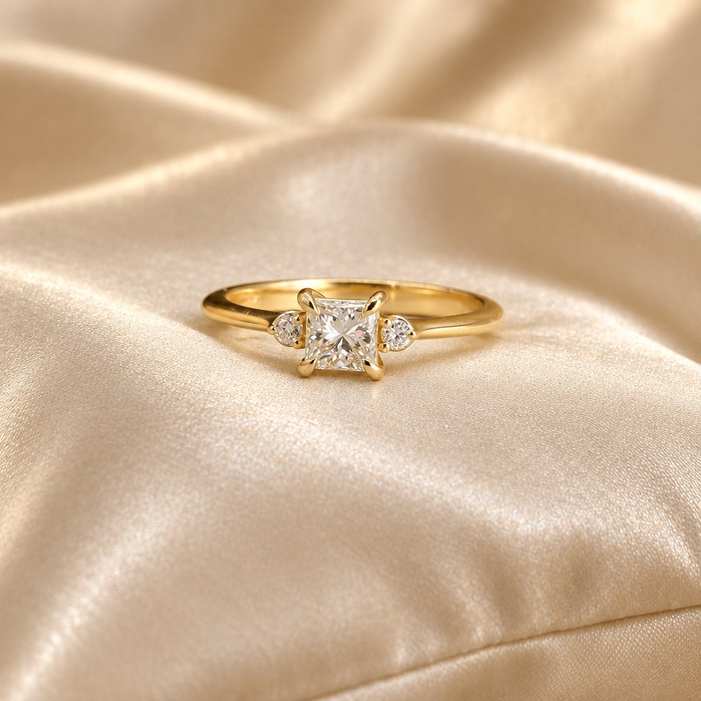 Princess-Cut Diamond Three-Stone Engagement Ring in 14k Yellow Gold, 0.60 ctw, Reclaimed Diamond, Size 7 - Petra StarEngagement Ring
