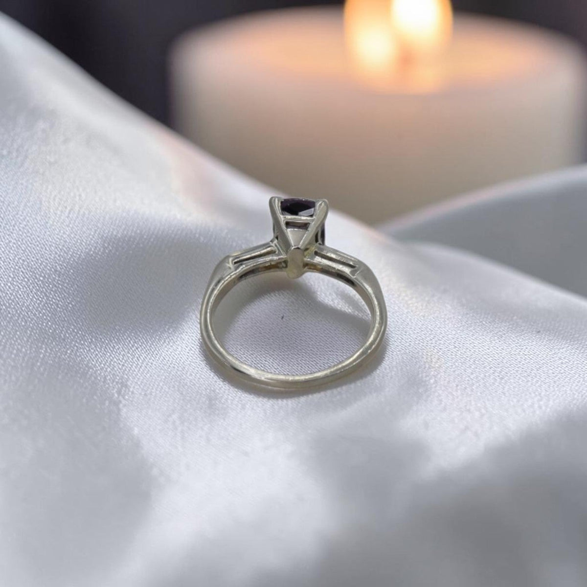 Purple Lavender Spinel Ring | 1.67ct Cushion Cut | Vintage 14K White Gold Tapered Baguette Mounting - Petra Star