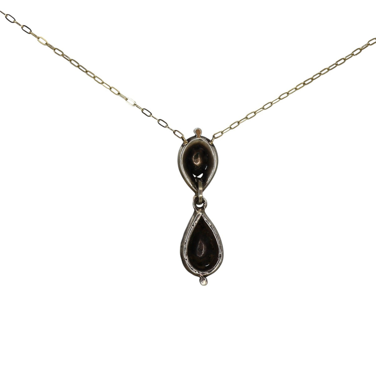 Rare Georgian Double-Drop Rose-Cut Diamond Pendant Necklace in Silver & 14k Gold - Petra Star