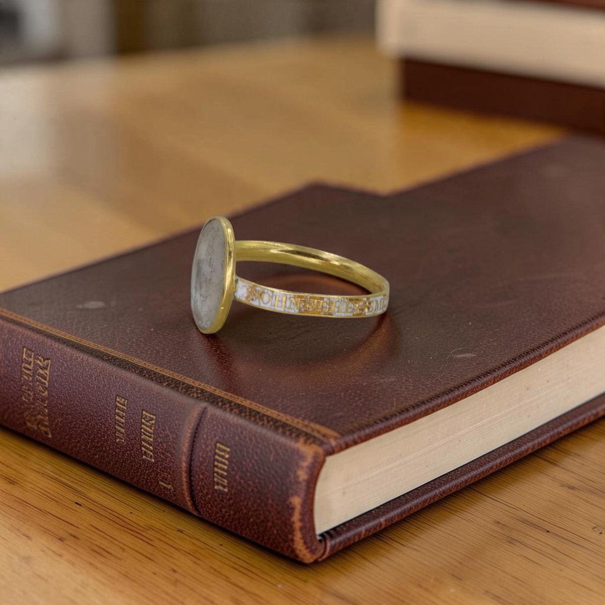 Rare Georgian White Enamel Memento Mori Mourning Ring, 18k Gold, Dated 1809 - Petra StarRing