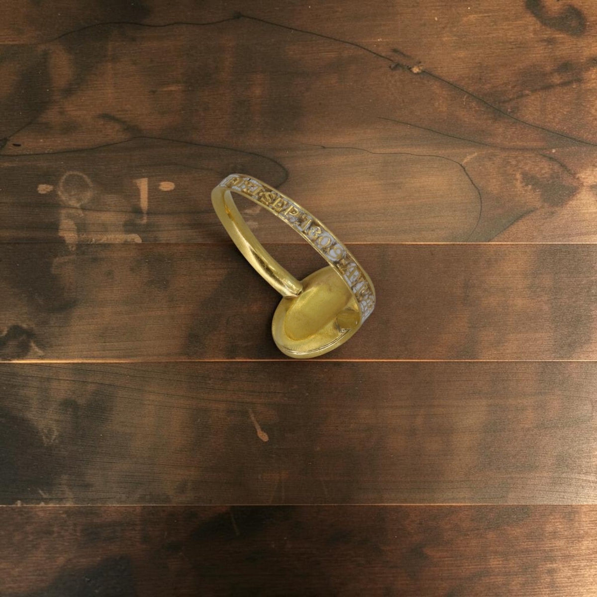 Rare Georgian White Enamel Memento Mori Mourning Ring, 18k Gold, Dated 1809 - Petra StarRing