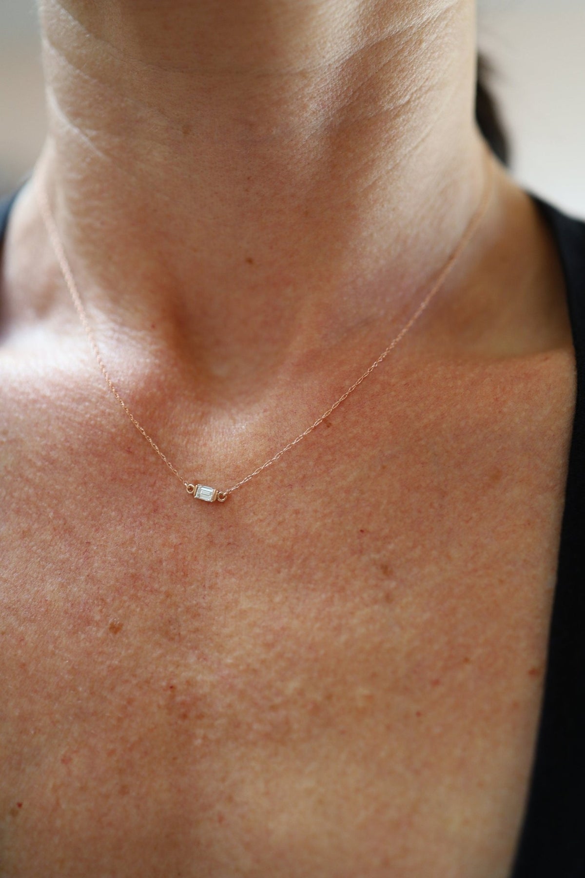 Recycled Baguette Diamond Necklace in 14k Rose Gold Minimalist Style - Petra Star