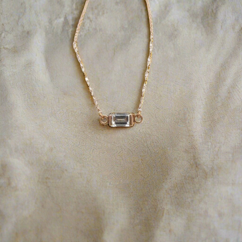 Recycled Baguette Diamond Necklace in 14k Rose Gold Minimalist Style - Petra Star