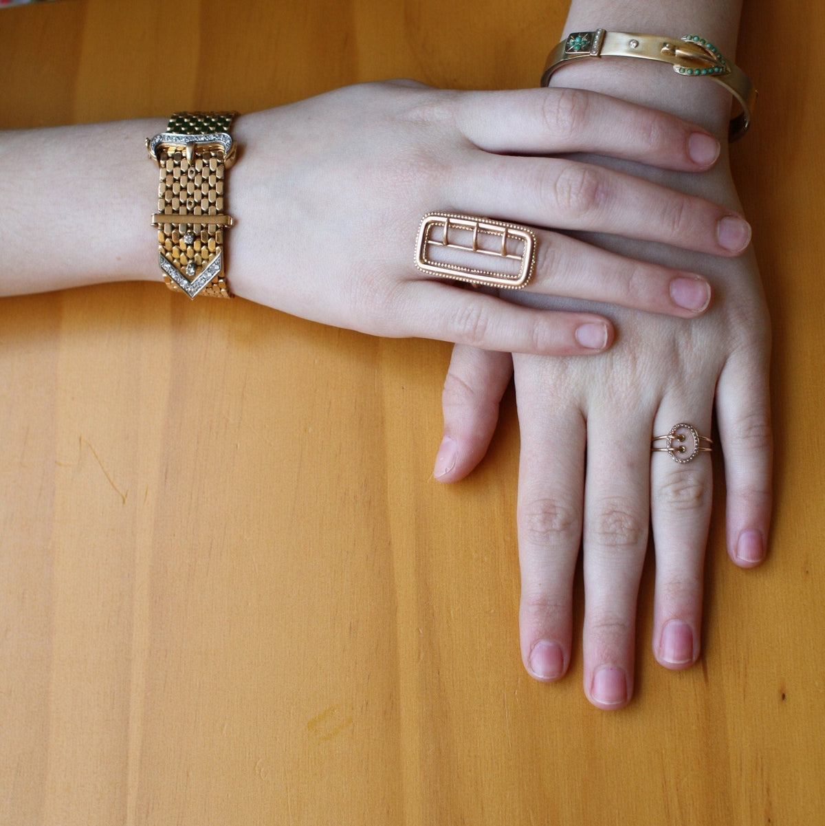 Retro 18k Gold Diamond Buckle Bracelet – Vintage Statement Heirloom | Petra Star - Petra Star