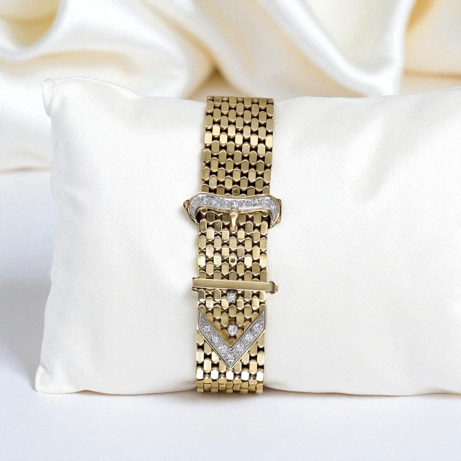 Retro 18k Gold Diamond Buckle Bracelet – Vintage Statement Heirloom | Petra Star - Petra Star