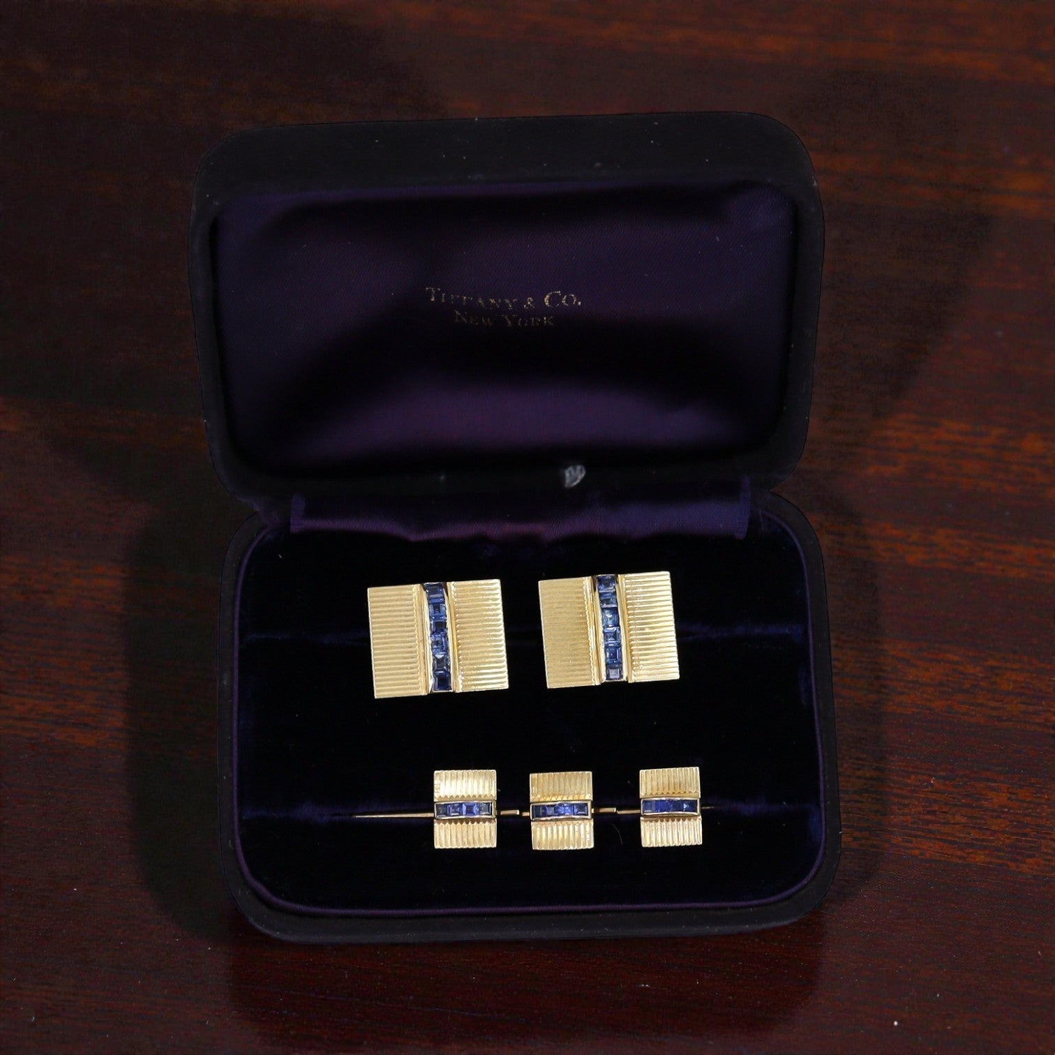 Retro Sapphire Cufflinks Tuxedo Set - Petra Star