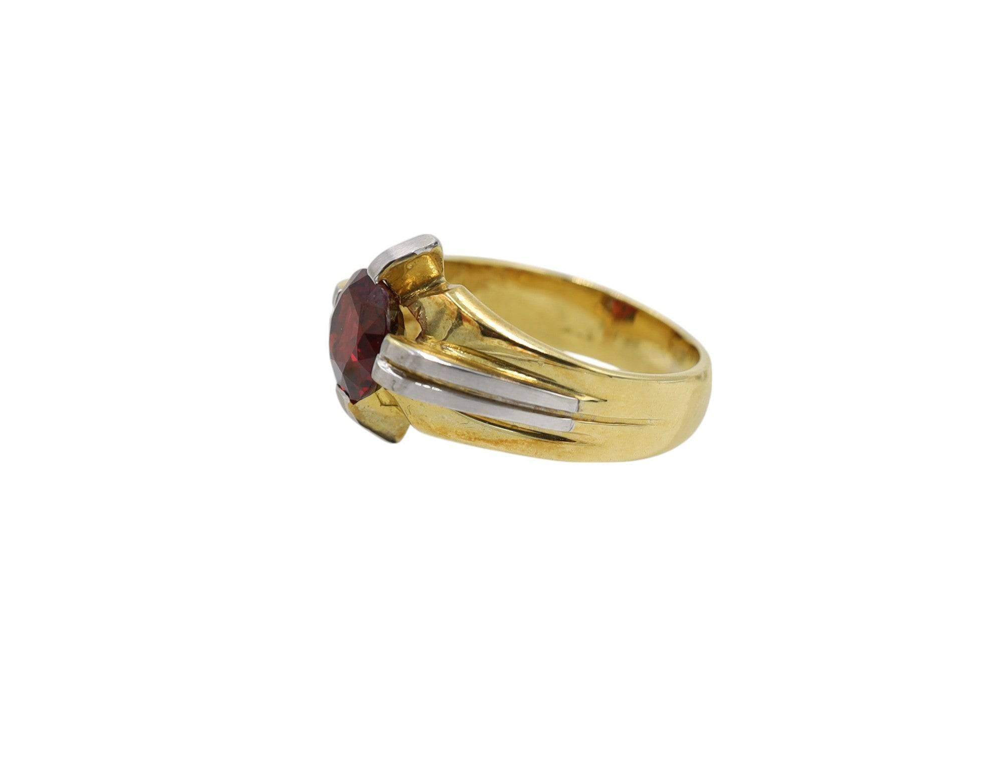 Retro-Style Men’s Ring in Platinum & 18k Gold with Rhodolite Garnet - Petra Star