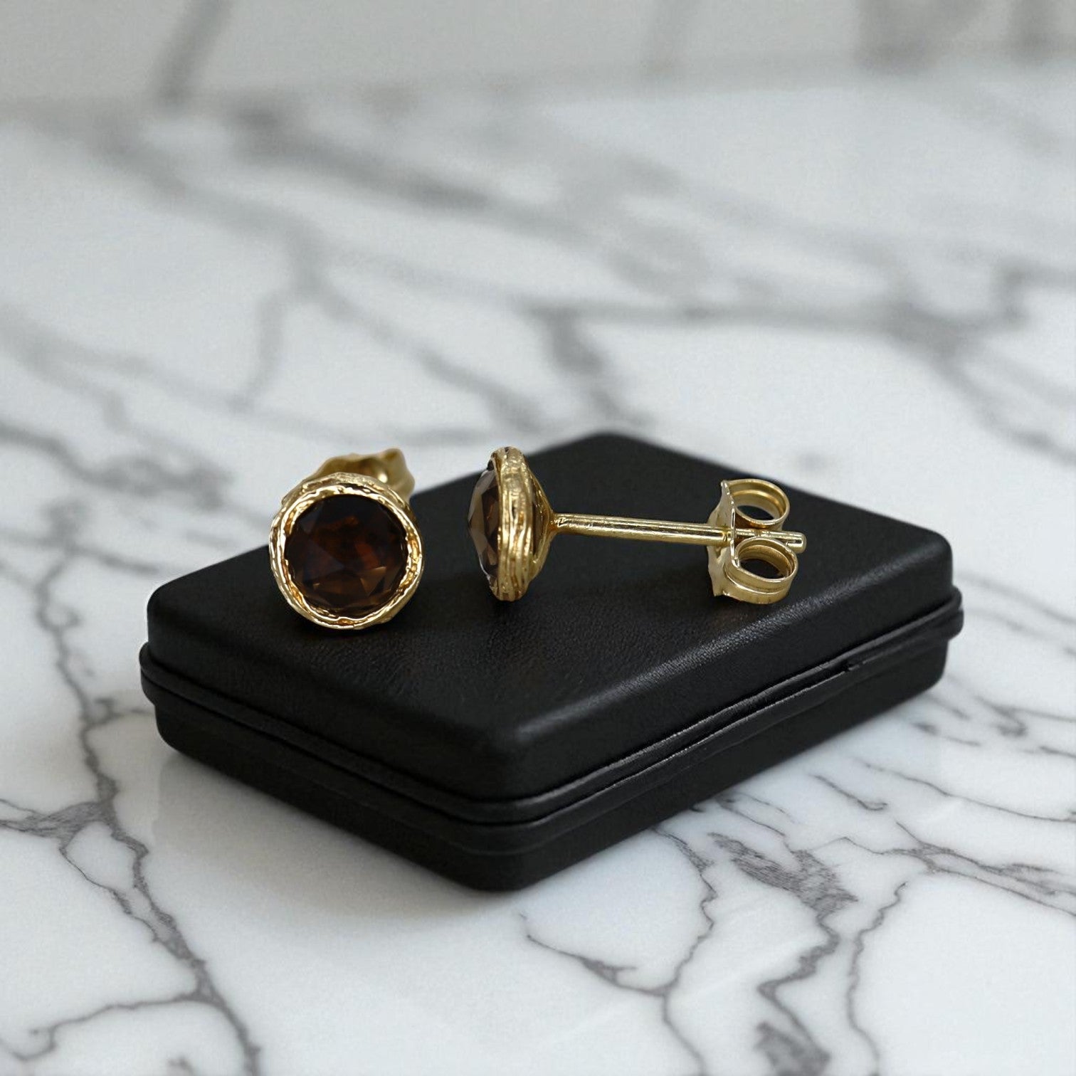 Rose Cut Smokey Quartz Studs - Petra Star
