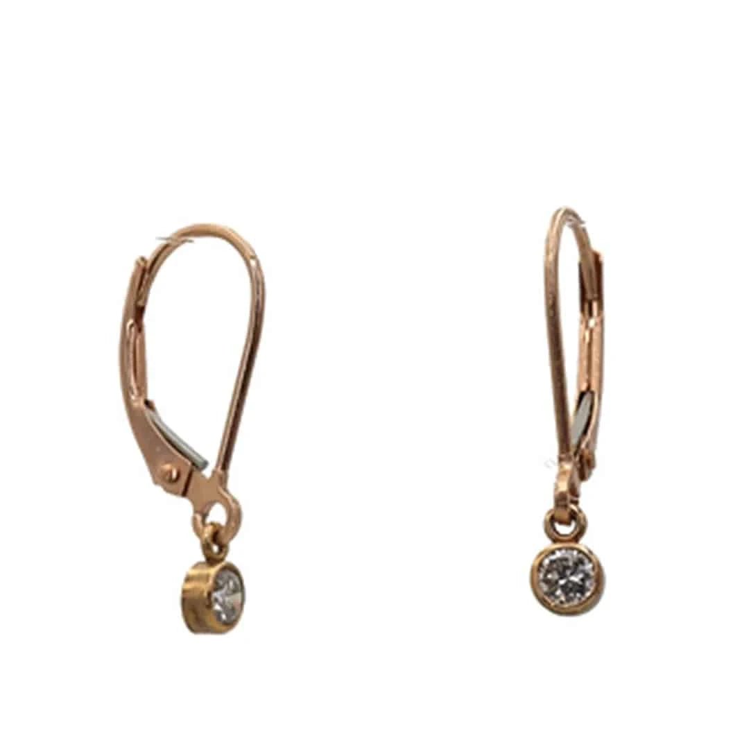 Rose Gold Diamond Drop Earrings – Recycled 14k Gold Bezel Set | Minimalist Fine Jewelry - Petra Star