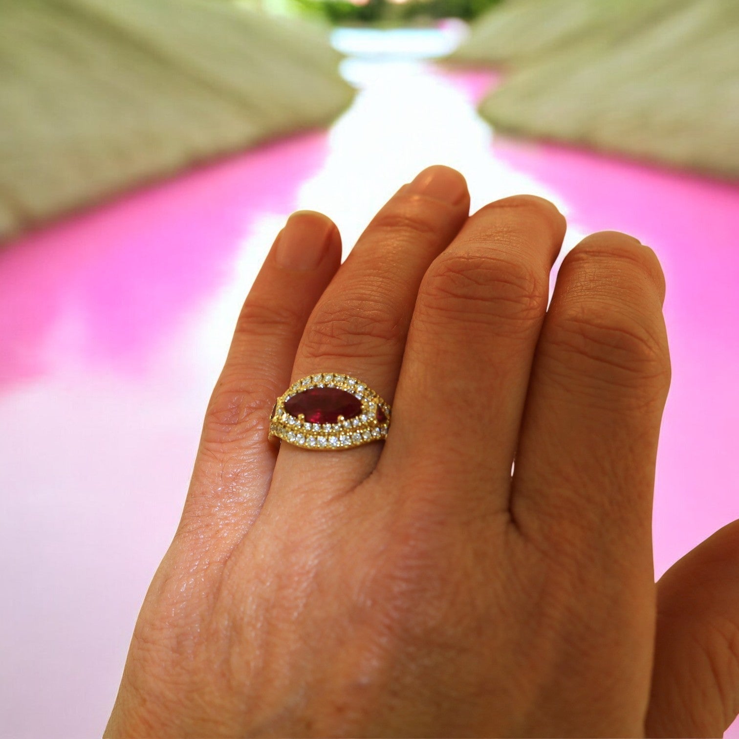 Ruby Halo Ring in 18k Gold - Petra Star