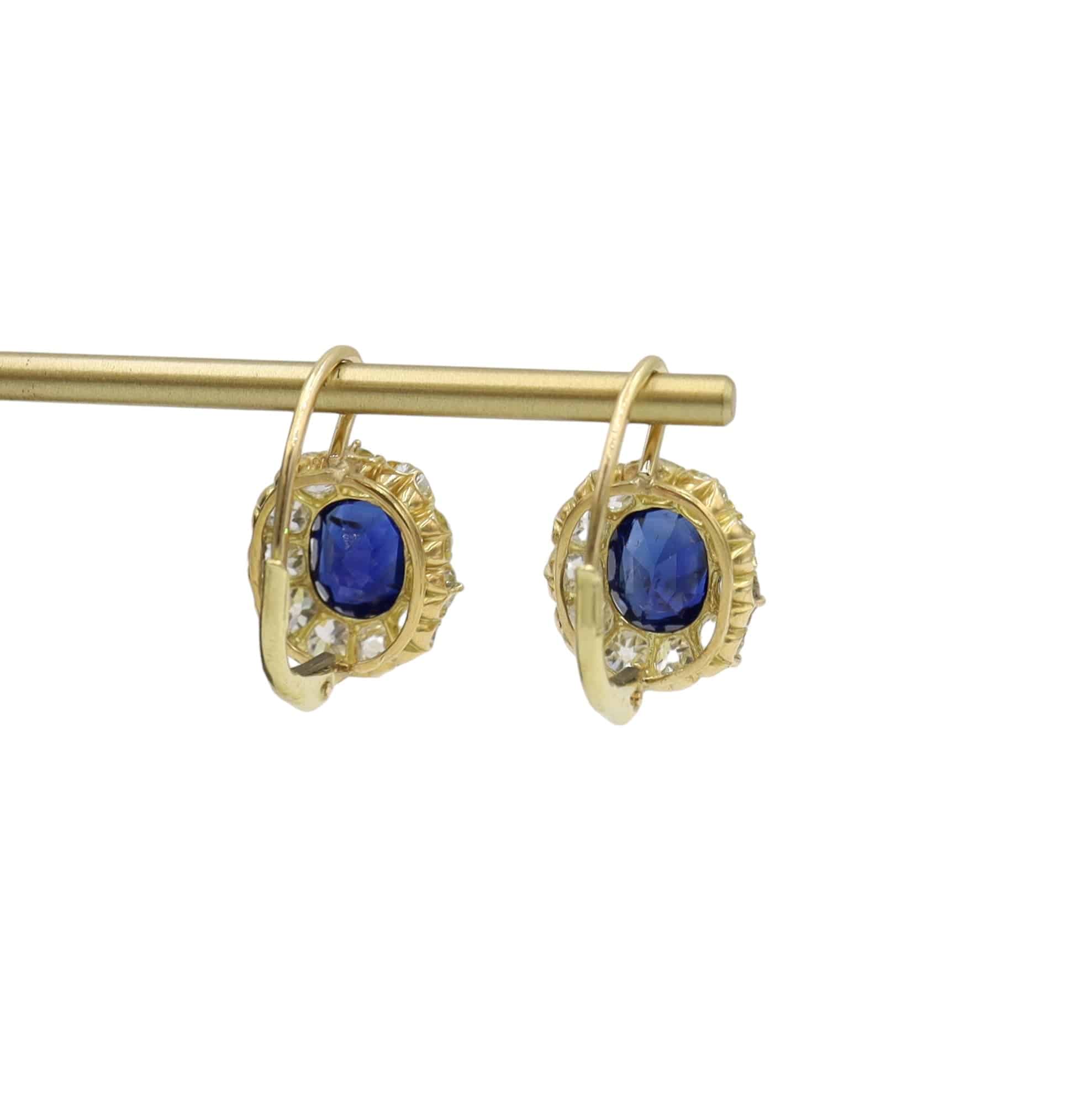 Sapphire and Diamond Cluster Earrings in 14k Yellow Gold - Petra Star
