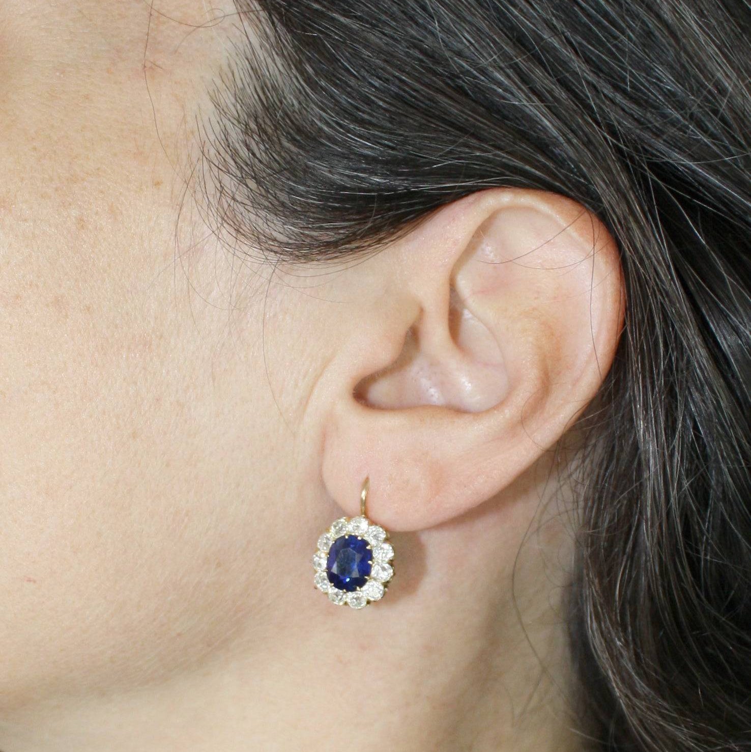 Sapphire and Diamond Cluster Earrings in 14k Yellow Gold - Petra Star