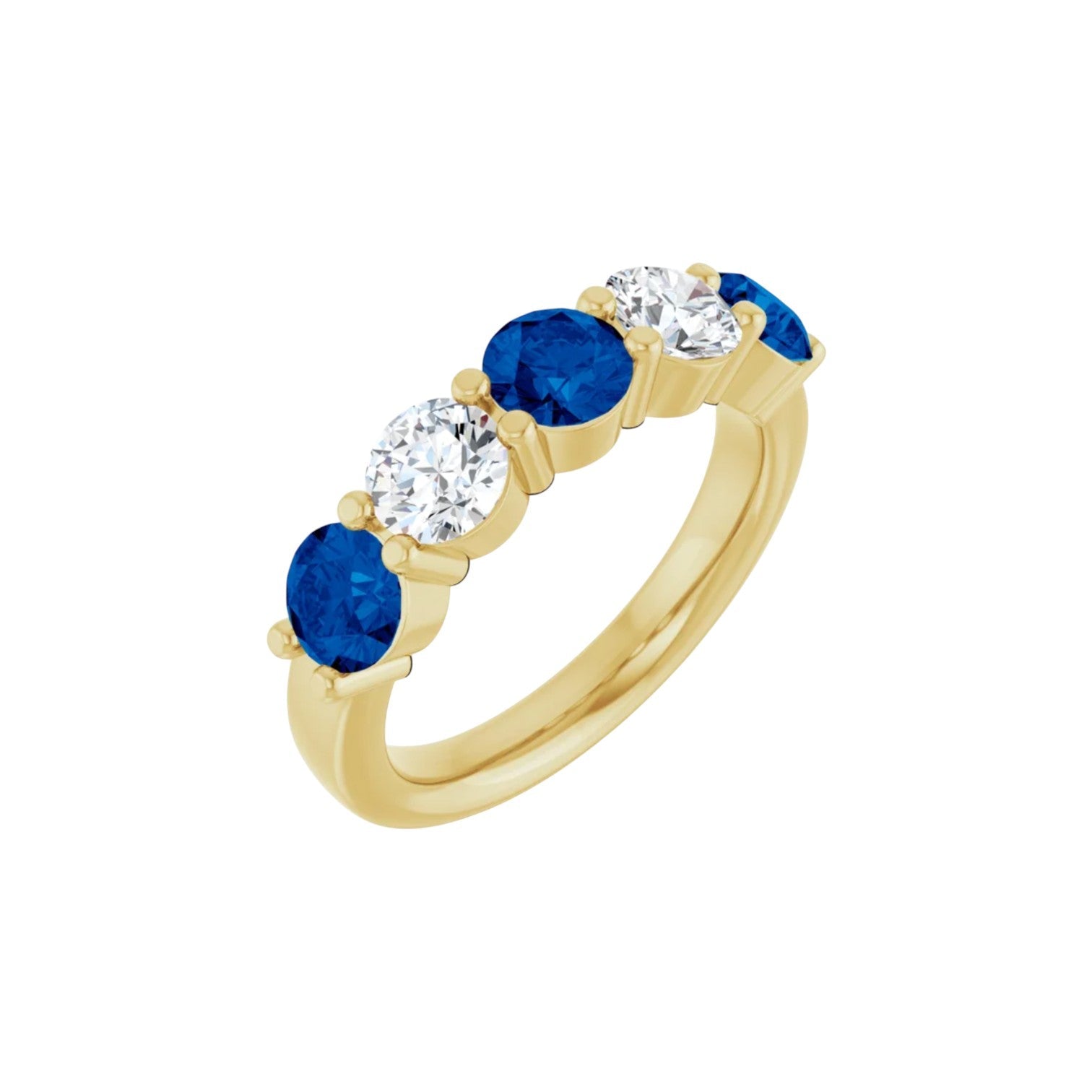 Sapphire & Diamond Five Stone Band | 1.60ctw Blue Sapphires, 0.90ctw F/VS Diamonds | Custom Shared Prong | Petra Star - Petra Star