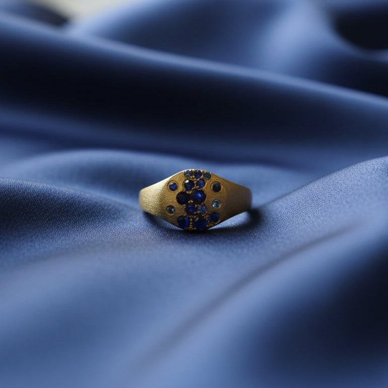 Signet Gradient Sapphire Pinky Ring in 14k Yellow Gold - Petra Star