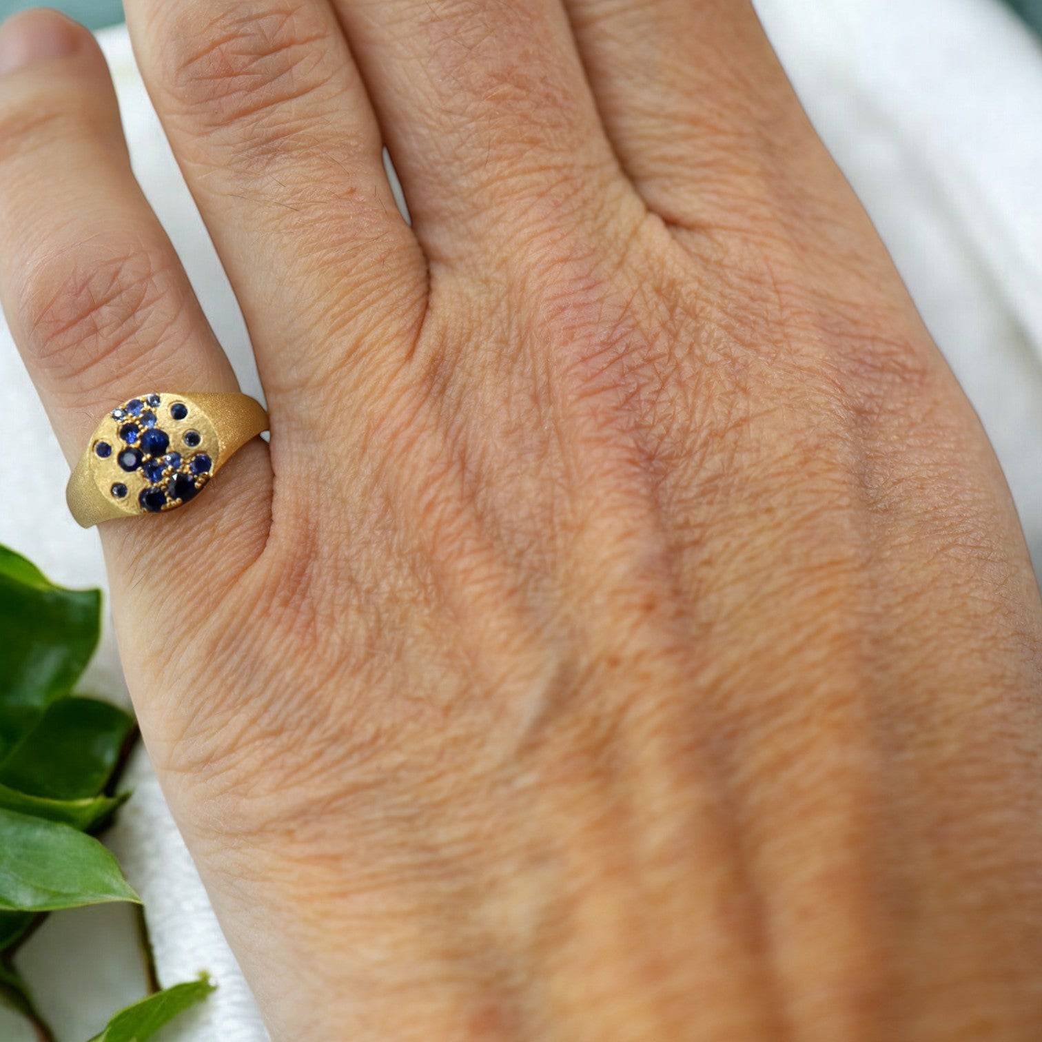 Signet Gradient Sapphire Pinky Ring in 14k Yellow Gold - Petra Star