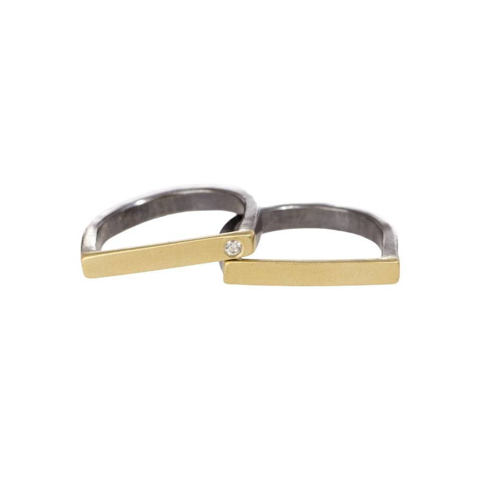 Slice Stacking Rings—18k Gold, Oxidized Silver & Reclaimed Brilliant Diamonds - Petra Star