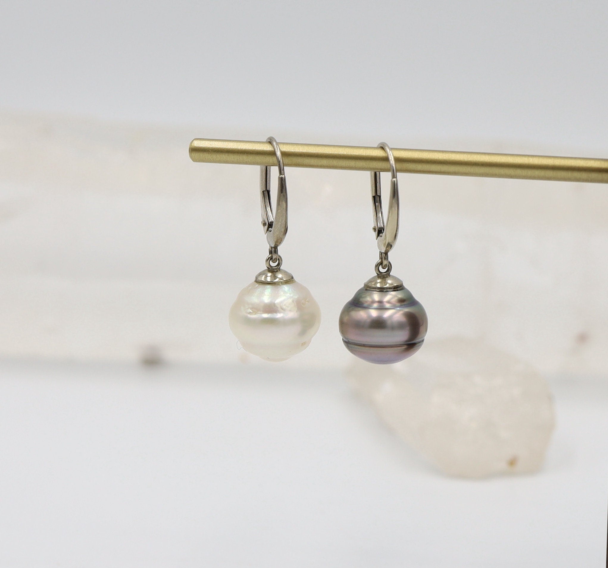 South Sea Pearl and Tahitian Pearl Drop Earrings in 14k White Gold - Petra Star