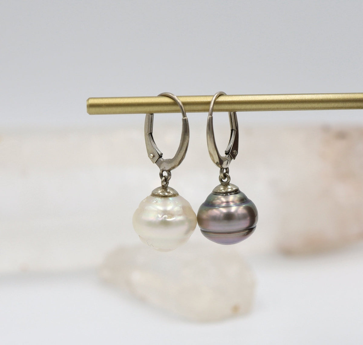 South Sea Pearl and Tahitian Pearl Drop Earrings in 14k White Gold - Petra Star