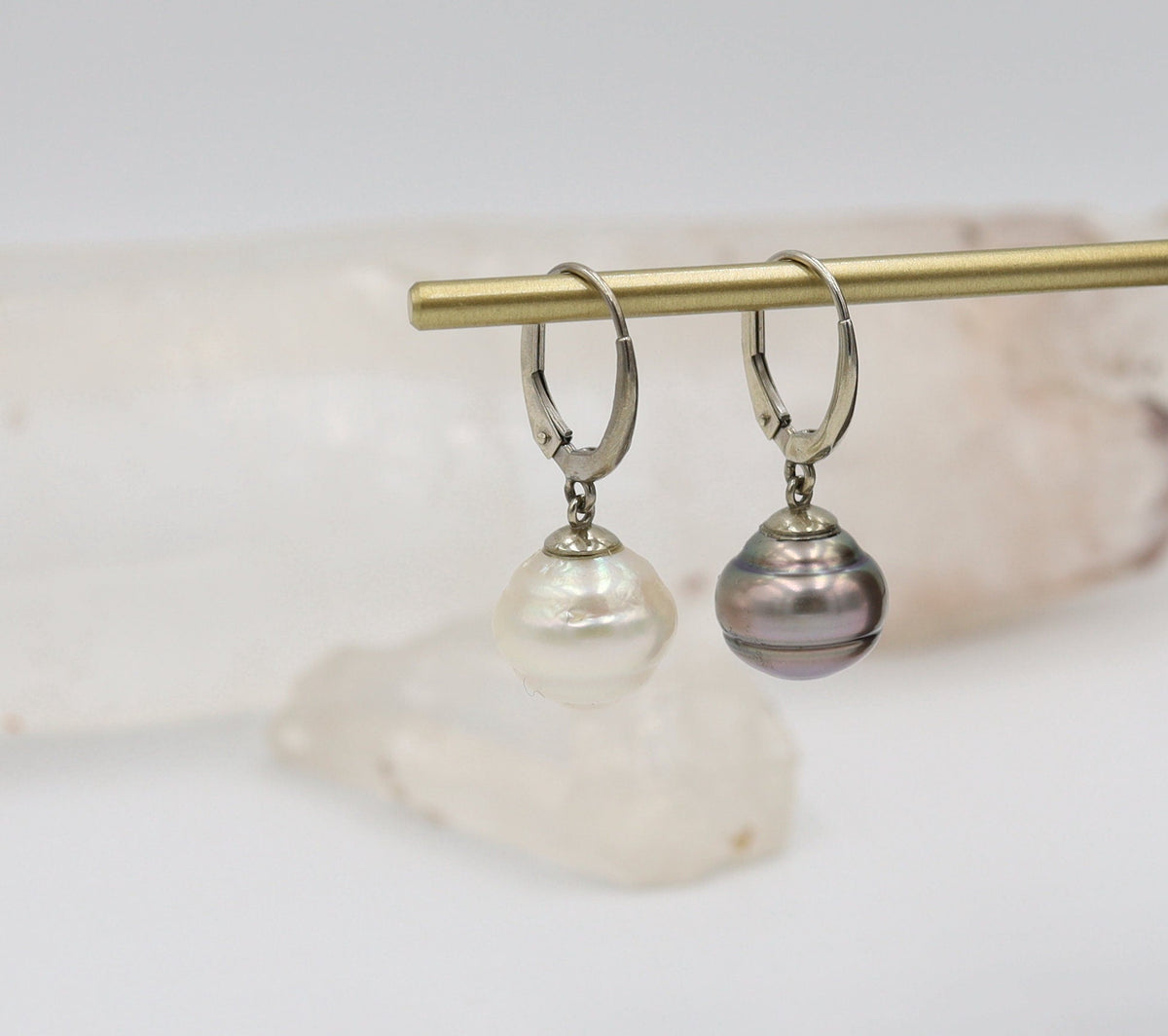 South Sea Pearl and Tahitian Pearl Drop Earrings in 14k White Gold - Petra Star